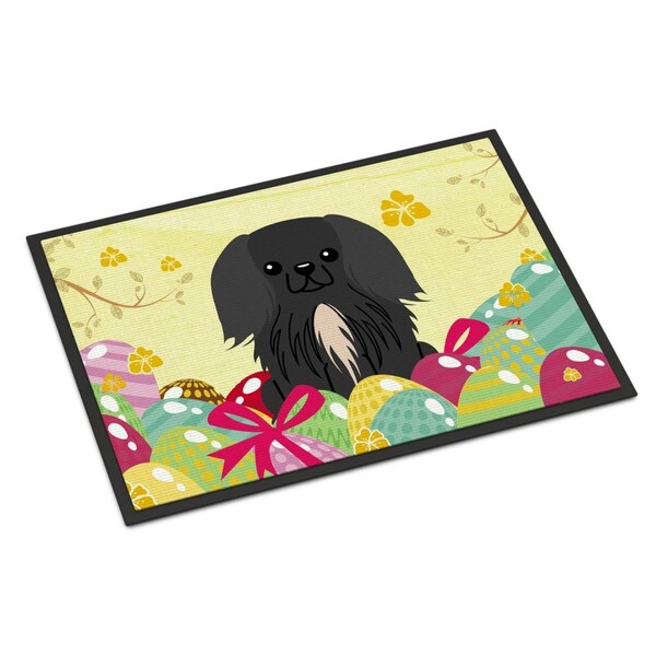 Carolines Treasures 24 x 36 in. Easter Eggs Pekingnese Black Indoor or Outdoor Mat BB6107JMAT - main